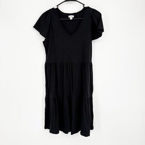 J. Crew Factory Women’s Black V-Neck Tiered Dress‎ Size XS Casual Minimalist